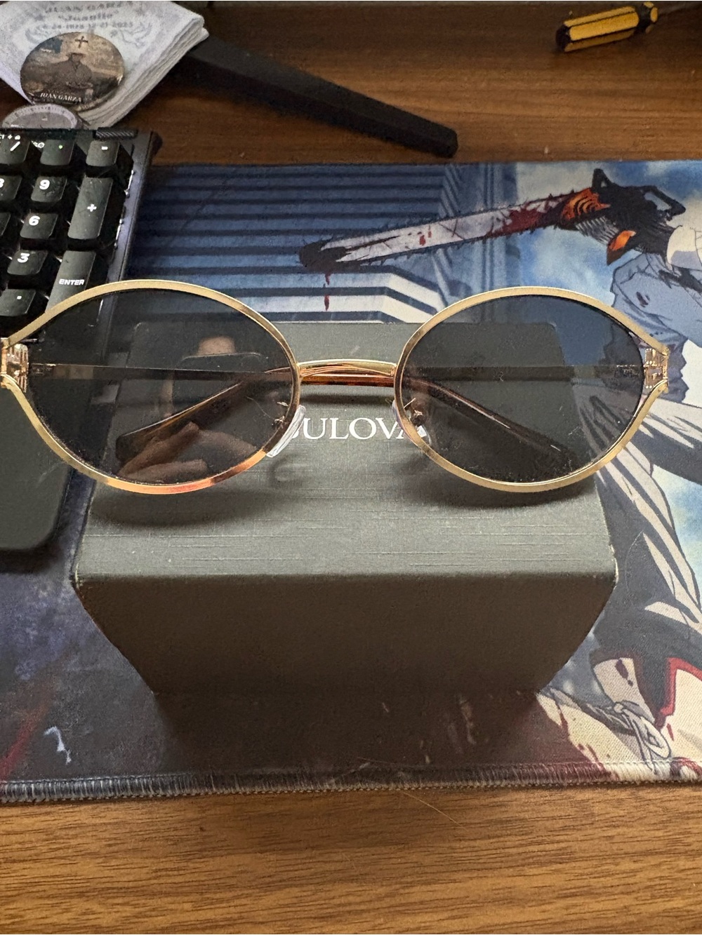 Miu Miu Gold Round Sunglasses with Dark Gray Lenses